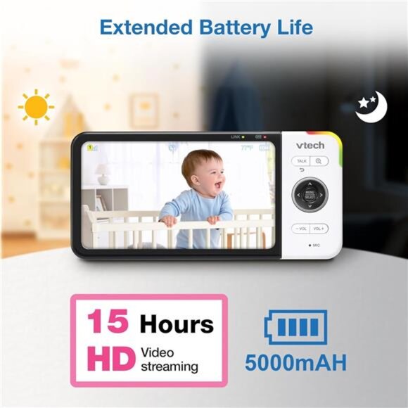 5” 720p HD Display, Super 110 Wide Angle View Baby Monitor, Remote Pan-Tilt-Zoom - Picture 5 of 7